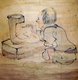 Japan: Man lighting a charcoal brazier in preparation for making tea. Signed Ike No Taiga (1723-1776)